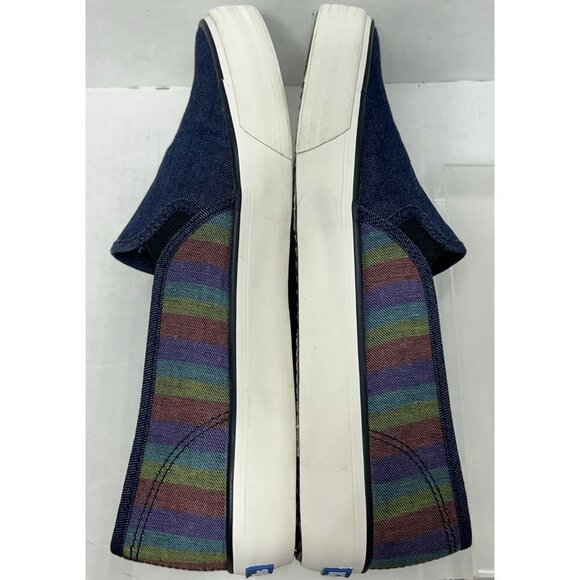 Keds Shoes Womens 8.5 Double Decker Stripe Denim Slip On Sneaker Preppy Nautical - Picture 7 of 10